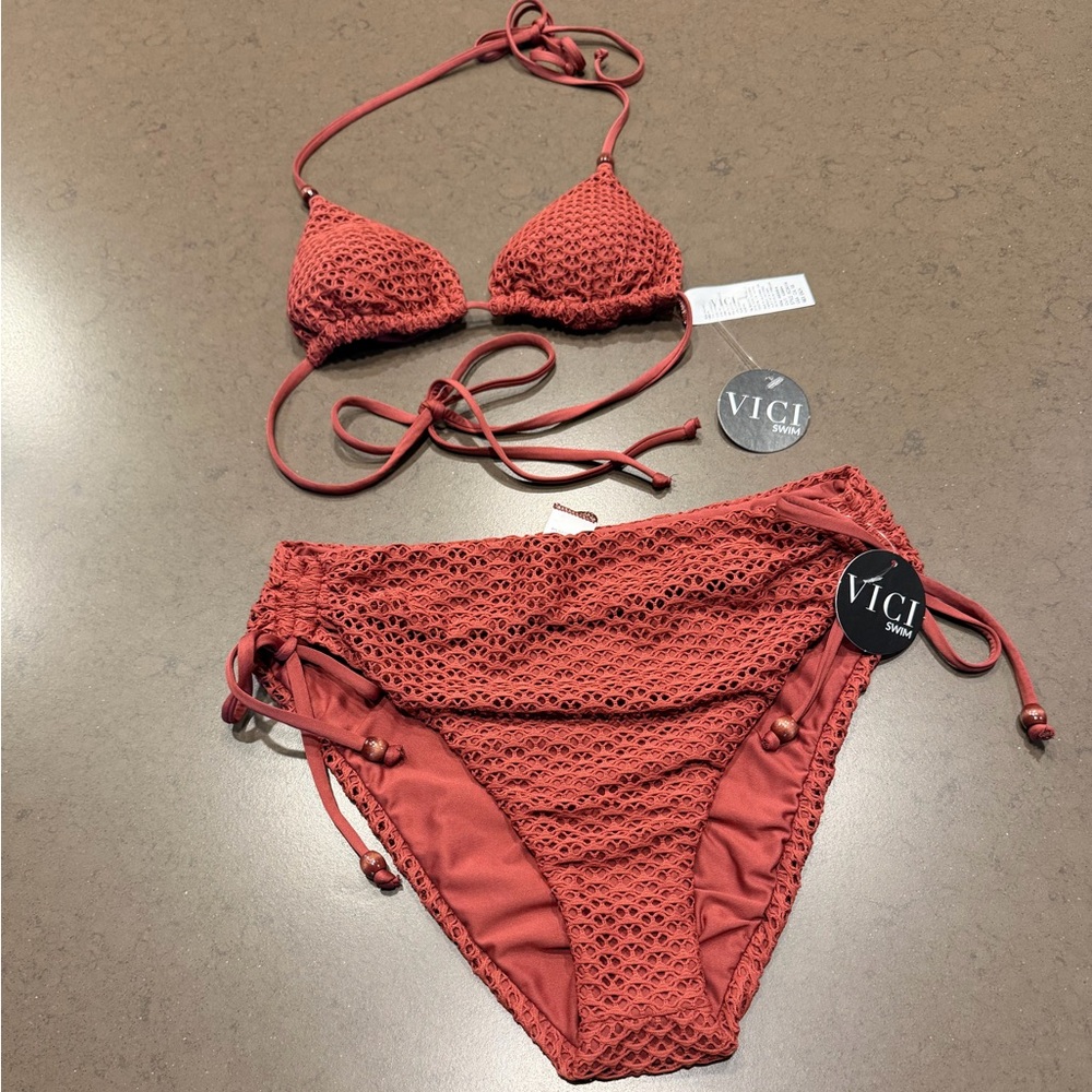 NEW Coastal Seashell Crochet Bikini Top XS & High Rise Crochet Bikini Bottom XS - Picture 7 of 15
